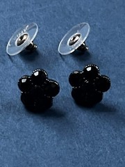 Small Black Rhinestone Flower SIlvertone Post Earrings for Pierced Ears – 3/8th’