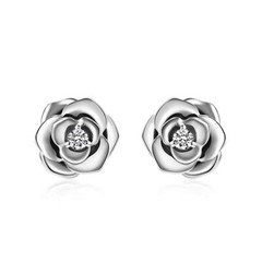 Sterling Silver CZ Stone Flower Stud Earrings Jewelry Gift For Women