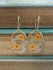 Orange Real Pressed Flower Hoop Earrings Gold 304 Stainless Steel Women’s New