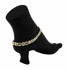 Mariner Anchor Link Stone Chain Anklet 6mm Ankle Bracelet 14K Gold Plated
