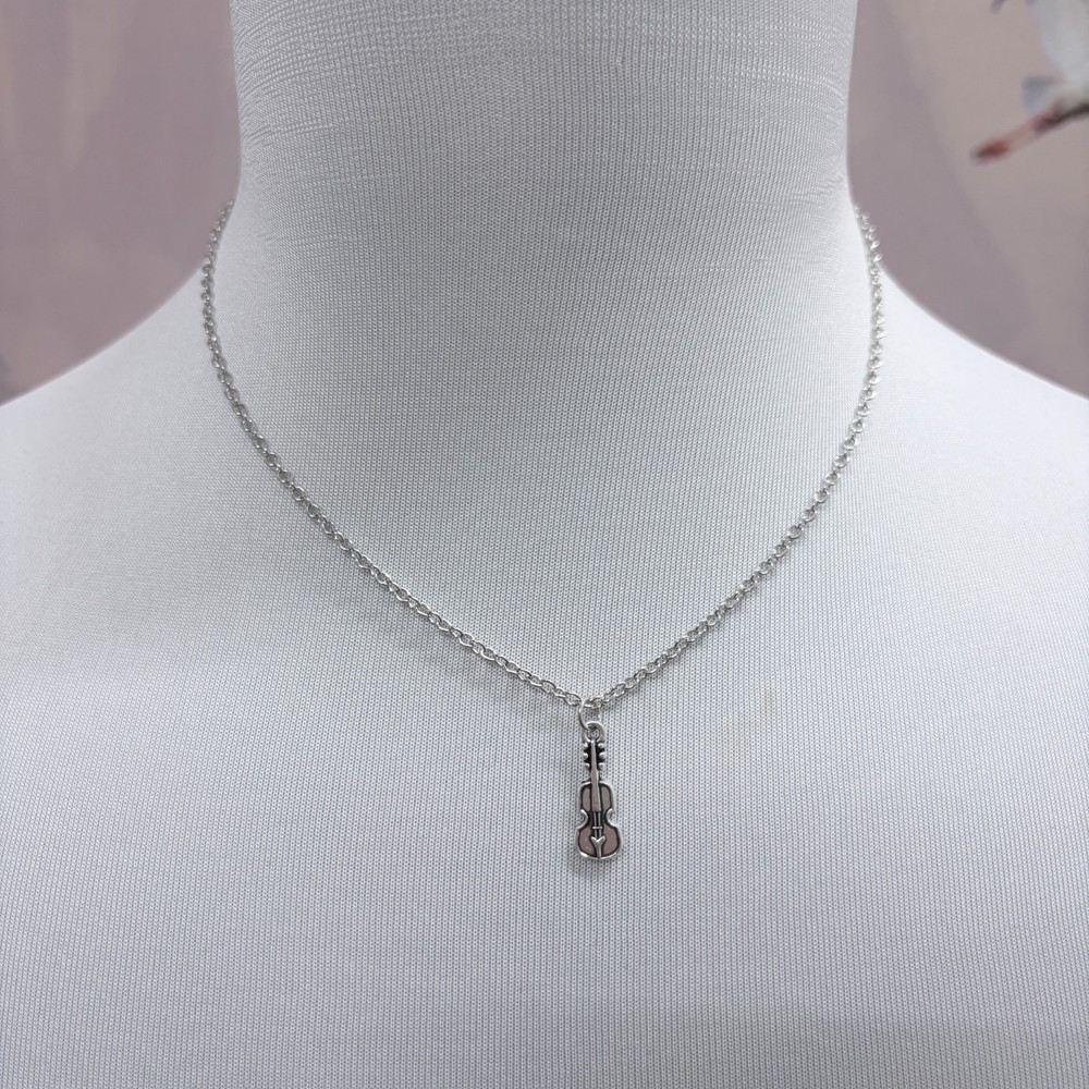 Silver Tiny Violin Pendant Adjustable Necklace | 16″ + 2″ Extender
