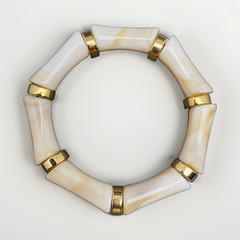 Ivory & Gold Tone Stretch Bangle Bracelet, Resin, Round, No Stone