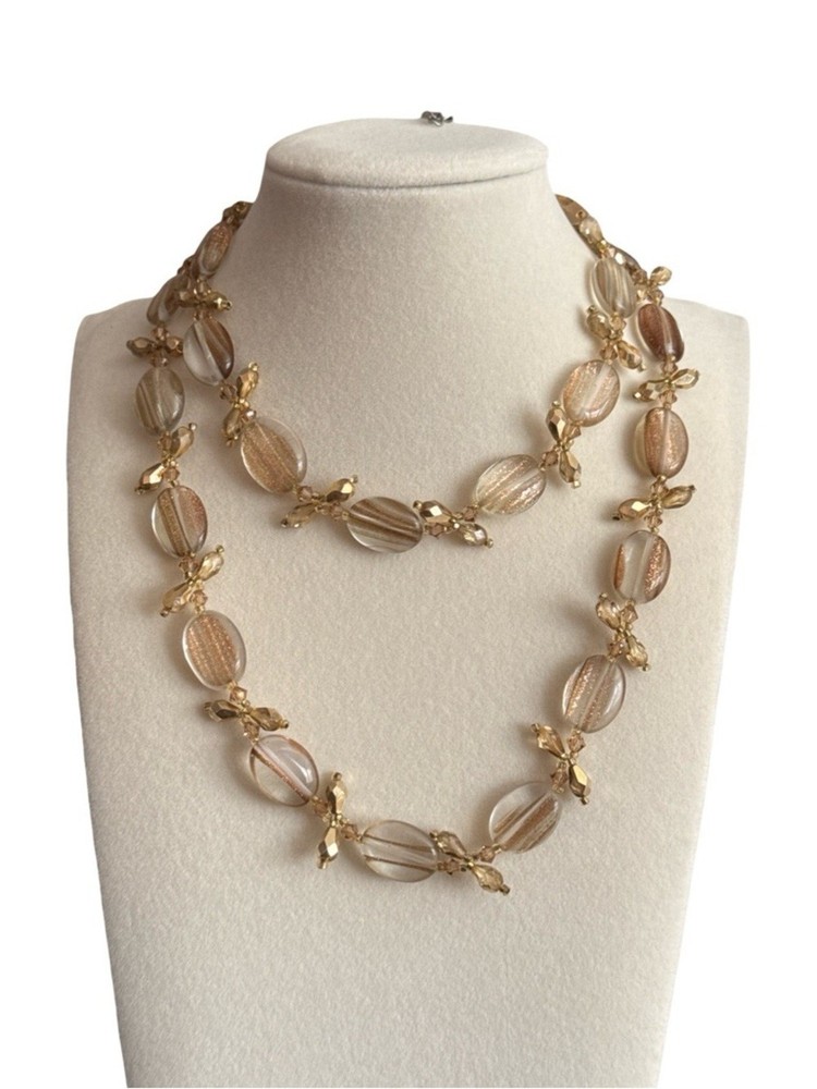 Source Unknown Gold and Champagne Glass Bead Necklace