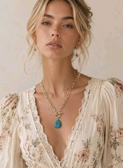 18K Gold Plated Statement Toggle Necklace Turquoise Drop Pendant Princess NWT