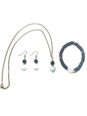 Ivory Black & Gold Tone Necklace Bracelet & Earring Jewelry Set Women Gift