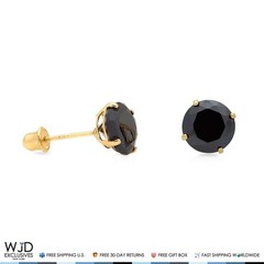 14K Yellow Gold 2.50Ct Simulated Black Diamond Round Screw Back Stud Earrings