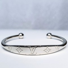 LOUIS VUITTON Jonck Bracelet Bangle Monogram Silver Unisex M64840 Sz L