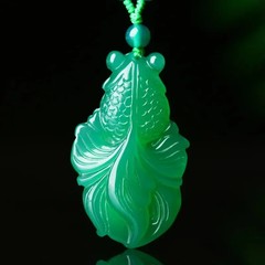 Natural Chinese Chalcedony Hand-carved Gold Fish Necklace Jade Pendant Jewelry