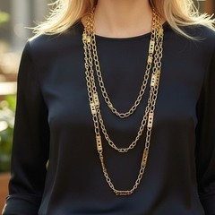 Unbranded Layered Chain Necklace Womens OS Gold Excellent Multi-Strand Bar Link