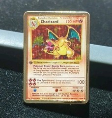 Pokemon TCG Charizard Card Custom ENAMEL PIN 4/102 Base Gold Frame 1999 Holo MP