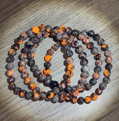 Natural Yooperlite 4mm Bead UV Reactive Glowing Flame Stone Stretch Bracelet 2Pc