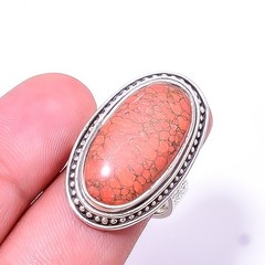 Red Turquoise Handmade 925 Sterling Silver Ring S.7.5 R934017850, Christmas Gift