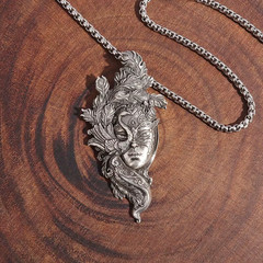 Retro Witch Face Pendant Necklace – Neo-Gothic Jewelry for Men & Women