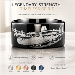 B-24 Airplane Tungsten Wedding Band with WWII Aviation Engraving – 8mm 10mm 12mm