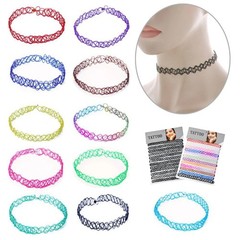 12pcs Rainbow Stretch Choker Creative Women Set Necklace Elastic Tattoo Vintage