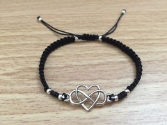 Women Silver Heart Infinity Charm Adjustable Braided Shamballa Bracelet