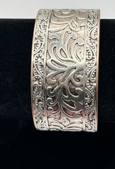 Floral Mixed Metal Scroll Work Cuff Bracelet – Silver Tone & Copper
