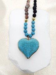 PalmBeach Jewelry Turquoise, Jasper & Lava Stone Beaded Heart Pendant Necklace