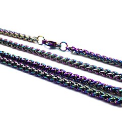 Spiga Wheat Chain Necklace Rainbow Stainless Stainless Steel 3mm 16-36-IN