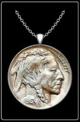 INDIAN HEAD NICKEL Necklace – silver us vintage buffalo coin pendant jewelry 24″