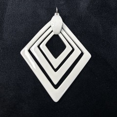 Lisner White Enamel Open Diamond Geometric Pendant Mod Statement