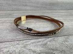 Bohemian Multi-Strand Wrap Choker Faux Leather Pave Crystal Magnetic Clasp