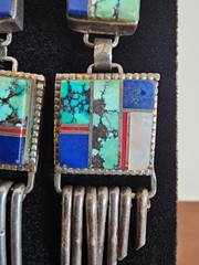 Antique Native American Earrings, Silver (925) and Multi-Stone setting