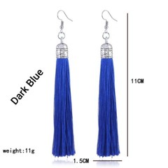 1 Pair Bohemian Long Tassel Drop Dangle Stud Earrings Women Red Blue White Silk