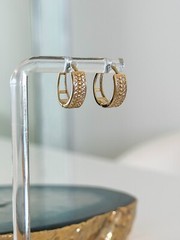14K SOLID Gold Earrings Cubic Zirconia Huggies, 585 Yellow Gold for Her