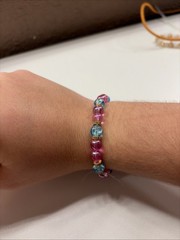 Pink and Blue Beaded Bracelet with Elastic String for Women