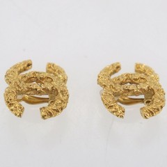 CHANEL CC Logos Used Lava Pattern Earrings Clip-On Gold 03A France Vintage #AH27