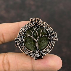 Gift For Her Moldavite Wire Wrapped Tree Of Life Pendant Copper Jewelry 1.81″