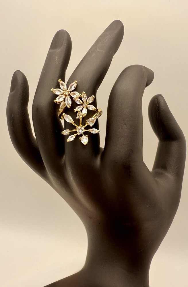 Kate Spade Gold Firework Flower Wrap Ring Size 6 CZ Statement