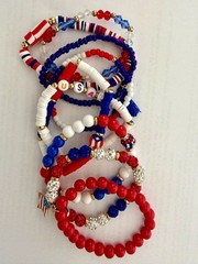 9PCS USA Patriotic Bracelet Set Red White Blue 4th of July Beaded
