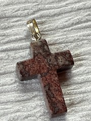 Cranberry & Brown Variegated Stone CROSS Religious Pendant – 1 x 5/8th’s inches