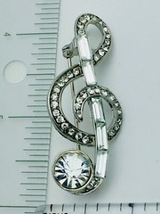 Silver Crystal Music Notes Pin/Pendant Brooch