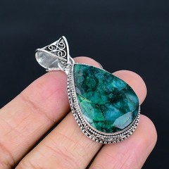 Zambian Emerald Pear Gemstone 925 Sterling Silver Vintage Pendant 2.1″ VJ 1295