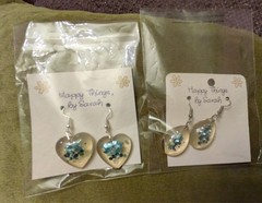 2 Pairs Hand Made Resin Earrings Turquoise Glitter Heart Mother’s Day Birthday