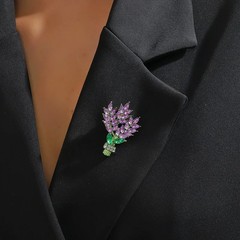 Purple Lavender Crystal Flower Brooch Elegant Rhinestone Pin Gift for Women