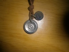 Mid 2000’s American Eagle O. brown leather cord necklace/coin/token 45cm(E20d2