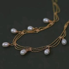 Vintage Lace Pearl Tassel Choker, 14K Gold Filled Natural Freshwater Necklace