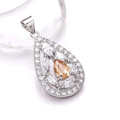 Morganite & Cubic Zirconia Gemstone 925 Sterling Silver Pendant 1.30″ P7906