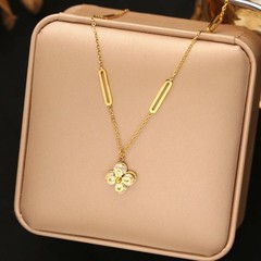 316L Stainless Steel Colored Zircon Necklace Earrings Set Luxury Sparkling Cryst