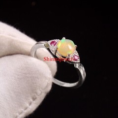 Natural Opal & Heated Ruby With 18K White Gold Plated Silver Women’s Ring #658