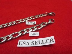 7/9 MM 7″-44″ STAINLESS STEEL SILVER DESIGNER FIGARO ROPE CHAIN NECKLACE