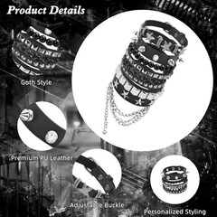 Studded Spike Punk Bracelets 5 Pcs PU Leather Goth Grunge Y2K Wristband Set