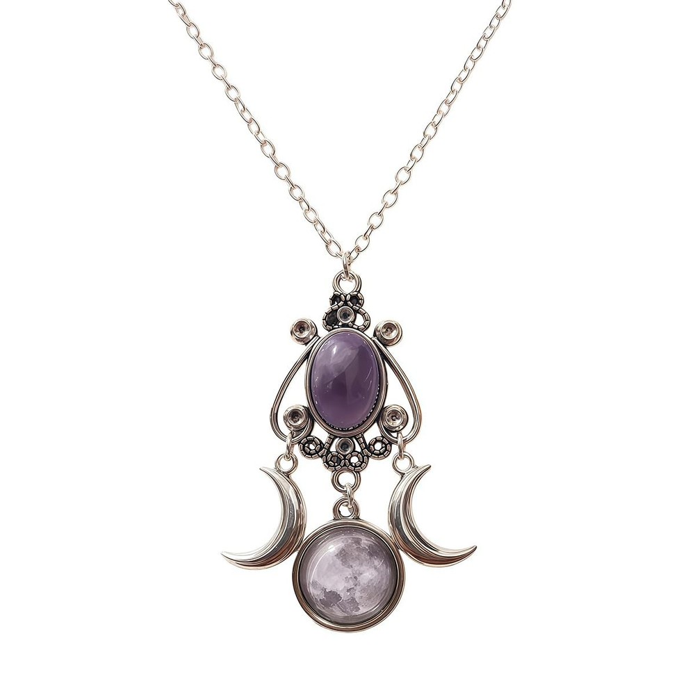 Gothic Moon Crystal Pendant Necklace for Vintage Bohemian Punk Halloween Witc…