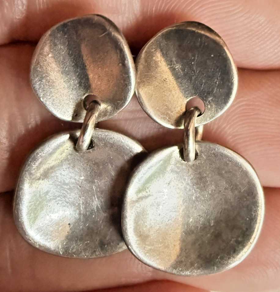 Uno de 50 Circle Drop Stud Earrings Sterling Silver Plated GUC Made in Spain