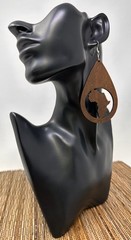 Handmade Boho Africa Map Wooden Drop Earrings – Lightweight 3″ Dangle (3 Colors)