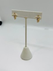 14K GOLD PLATED SMALL 14MM HUGGIE HOOP WITH WHITE CZ CROSS SE15